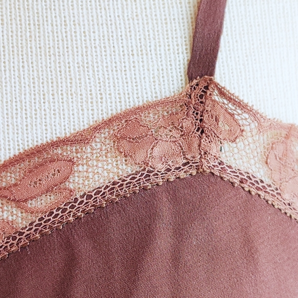 Vintage 1930-40s Art Deco Brown Bias Cut Silk/Lace Slip Dress - Picture 5 of 12